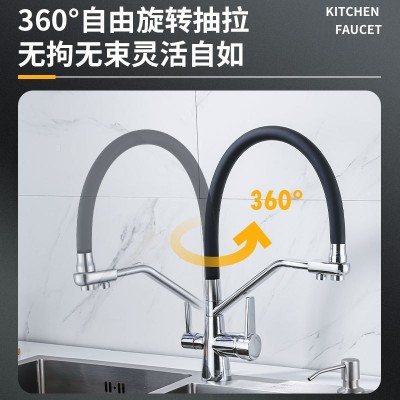 厨房万向抽拉冷热净水三合一水龙头防溅菜盆水槽纯净水直饮水龙头图2