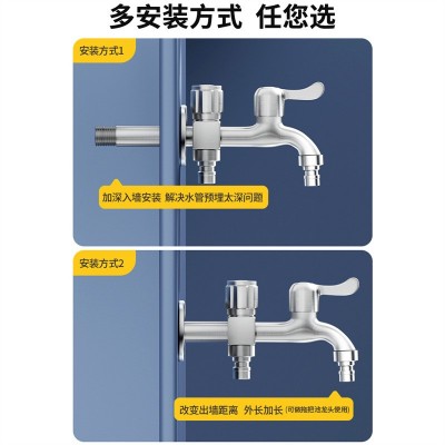 加长洗衣机水龙头一进二出不锈钢双头三通角阀一分二接头双龙头图2