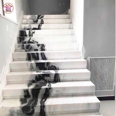 大理石熊猫黑白轻奢大理石楼梯踏步石高端天然奢石定制天然石材图1