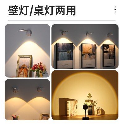 跨境新款室内免布线墙壁灯射灯 充电led智能人体感应灯遥 控照画灯图3