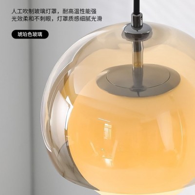 北欧奶油风床头吊灯现代简约吧台饭厅房间餐厅复古玻璃中古风吊灯图4