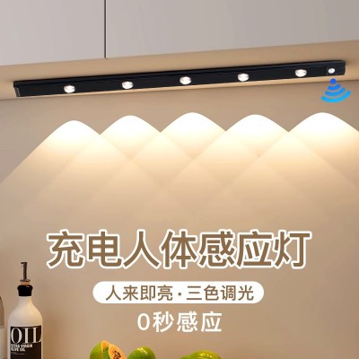 超薄智能led人体感应灯充电式自粘山丘猫眼灯带 酒柜橱柜衣柜灯条图1