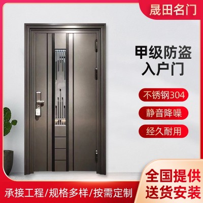 不锈钢门韩式入户门防盗门入户门单开门带指纹锁进户门子母甲级图1