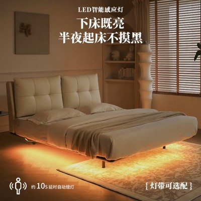 佛山床皮艺床大象耳朵悬浮床真皮床奶油风床主卧大床高级感软包床图3