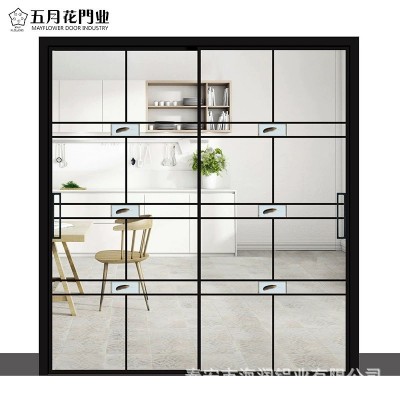 卫生间极简铝合金平开门厨房钢化玻璃极窄边框推拉门浴室隔断门图3