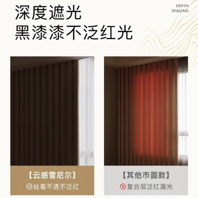 星级酒店窗帘遮光隔热民宿餐厅客厅雪尼尔批发高级感棉麻遮光窗帘图2