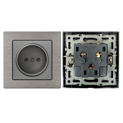 外贸80型欧洲标准欧标插座16A 220V德式欧规墙壁开关灰铝拉丝面板图4