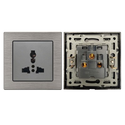 外贸80型欧洲标准欧标插座16A 220V德式欧规墙壁开关灰铝拉丝面板图3
