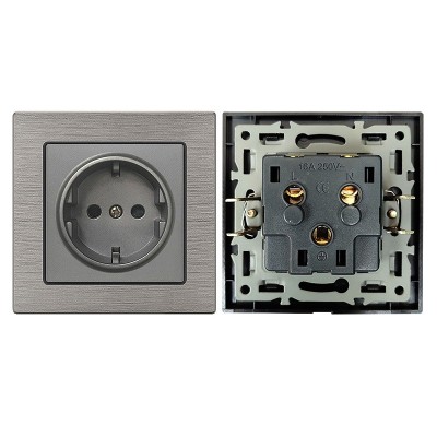 外贸80型欧洲标准欧标插座16A 220V德式欧规墙壁开关灰铝拉丝面板图5