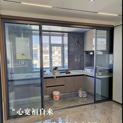 家用厨房卫生间双轨四扇推拉门简约室内办公室隔断门玻璃推拉门图4