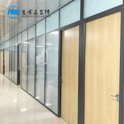 办公室玻璃隔断墙铝合金屏风双层百叶中空钢化磨砂玻璃隔音高隔断图3