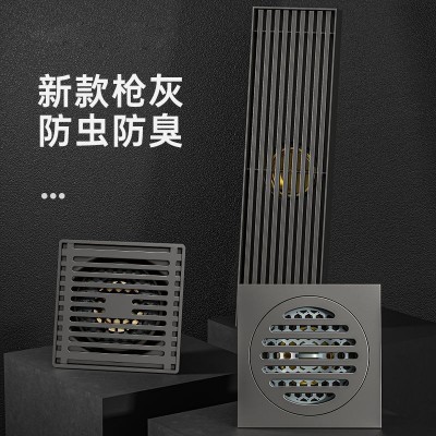 枪灰色不锈钢方形地漏家用厨房浴室卫生间下水道淋浴防虫神器图2