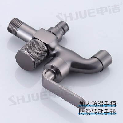 枪灰全铜加厚洗衣机水龙头家用户外防爆防冻快开铜芯一进二出龙头图4
