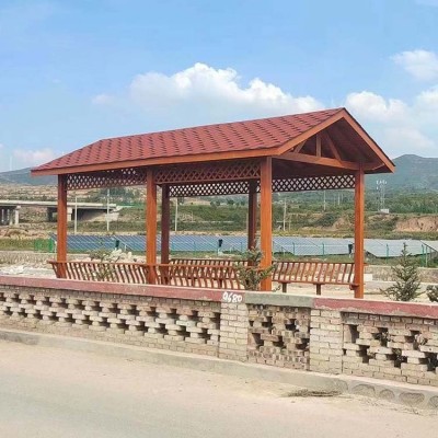 巧艺阁 防腐木古建长廊 古建园林景观廊 回廊架凉亭 工程施工图3