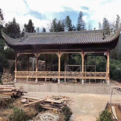 巧艺阁 防腐木古建长廊 古建园林景观廊 回廊架凉亭 工程施工图5