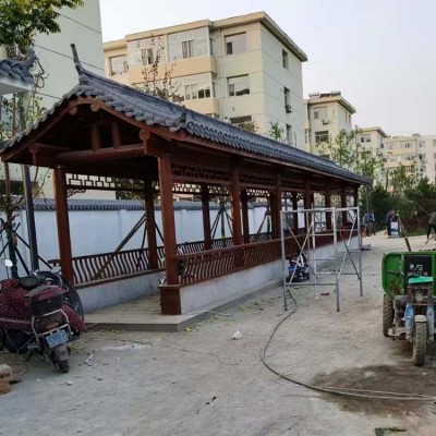 巧艺阁 防腐木古建长廊 古建园林景观廊 回廊架凉亭 工程施工图2