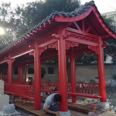 巧艺阁 防腐木古建长廊 古建园林景观廊 回廊架凉亭 工程施工图4