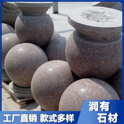五莲红挡车石球 花岗岩石材圆球光面挡车球广场停车场障碍石球图2