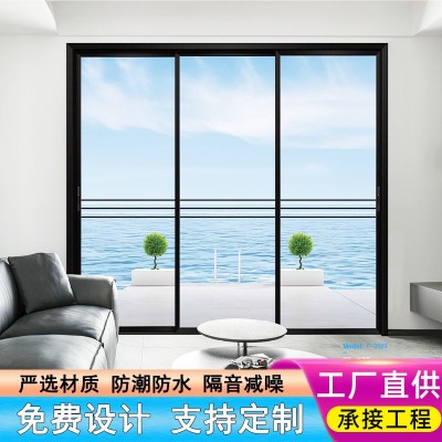 极窄边框铝合金推拉门吊轨玻璃门定制三联动厨房门衣帽间移 门供应图2