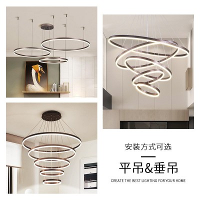 吊灯客厅灯现代简约复式楼梯别墅大吊灯大气北欧轻奢圆环灯具跨境图3