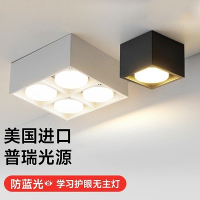 普瑞客厅无主灯全光谱护眼斗胆灯格栅灯射灯明装筒灯图1
