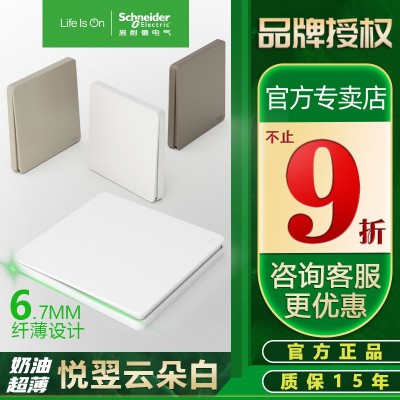 施耐德悦翌超薄五孔开关插座面板一开多孔家用墙壁插座哑光云朵白