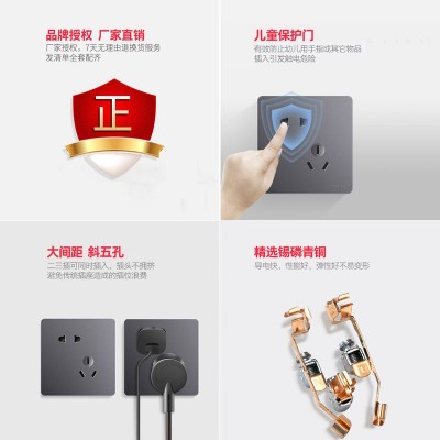 德力西开关插座无框大板五孔三孔家装性价比USB空调插星空灰 501图4