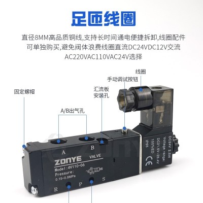 气动电磁阀4V210-08二位五通电磁阀DC24V AC220V电磁换向阀电子阀图2