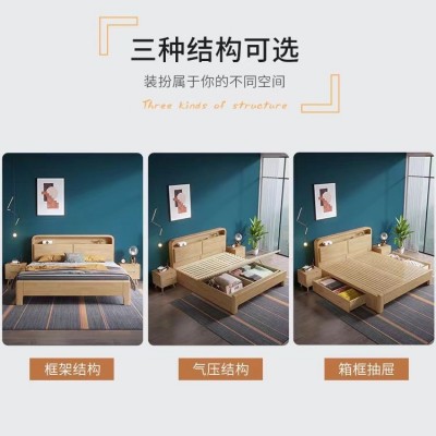 北欧实木床1.8双人床1.35现代简约民宿单人床1.2米出租房卧室家具图2