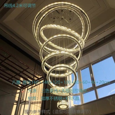后现代楼梯水晶长吊灯旋转环形led不锈钢l复式楼大吊灯网红别墅灯图5