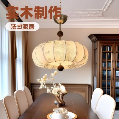 全屋套装组合灯具法式复古卧室灯吊灯布艺花纹中古实木侘寂风温馨图5