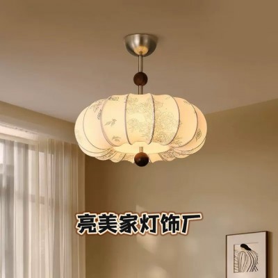 全屋套装组合灯具法式复古卧室灯吊灯布艺花纹中古实木侘寂风温馨图1