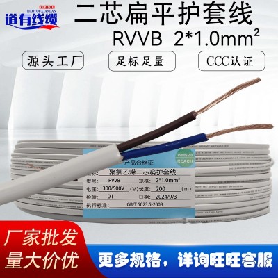国标RVVB电线 1平方纯铜 家用电线 两芯扁平护套线电源电缆