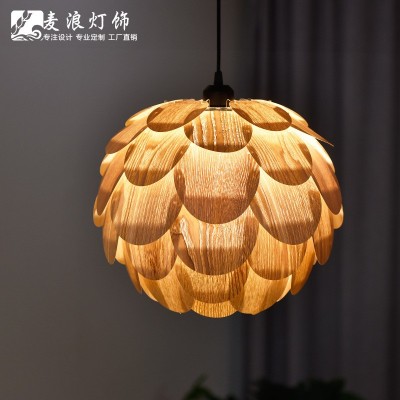 东南亚木皮吊灯酒店客栈吧台工程餐厅吊灯卧室客厅灯创意中式灯具图2