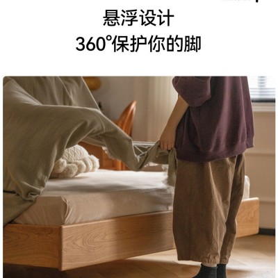宏阳家具北欧实木床简约1.5米单人樱桃木日式原木1.8米双人悬浮床图3
