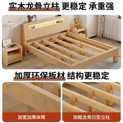 实木床家用卧室1.5米板式双人床1.8米北欧风出租屋用单人床架1.2m图3
