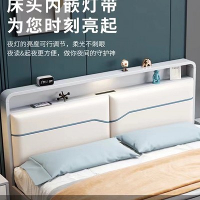 北欧软包实木床1.8米奶油白色双人现代简约1.5米/1.2小户型储物床图3
