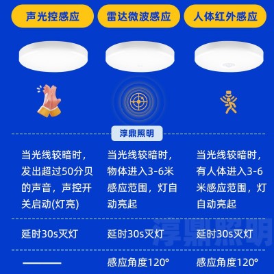 感应LED雷达感应吸顶灯走廊楼梯智能吸顶灯人体声控感应吸顶灯图3
