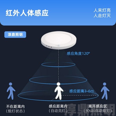 明装人体感应三防吸顶灯多功能三色调光超薄楼道磁吸感应面板灯图2