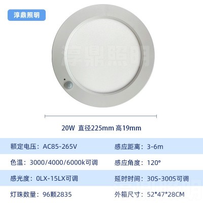 明装人体感应三防吸顶灯多功能三色调光超薄楼道磁吸感应面板灯图4