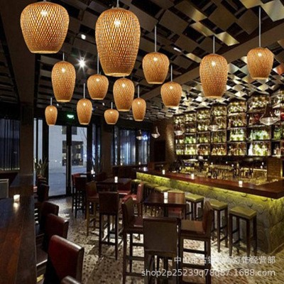 餐厅吊灯简约创意田园竹编艺术书房卧室新中式阳台玄关三头灯图3