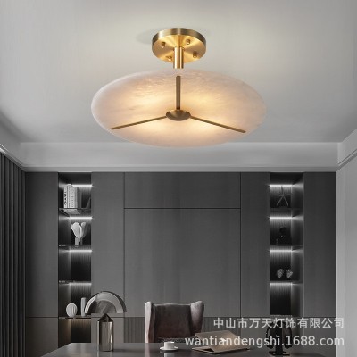全铜新中式云石吸顶灯圆形现代简约卧室书房过道玄关灯具调光图1
