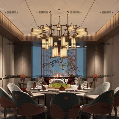 新中式餐厅包间大吊灯饭店火锅包间卡座主灯商用餐饮包厢布艺灯具图2
