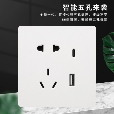 USB插座多口快充面板墙壁86型电源智能Typec手机充电5五孔暗插座图2