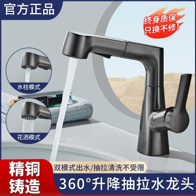 网红爆款抽拉式水龙头洗脸盆冷热水洗手盆卫生间创意外贸面盆龙头图3