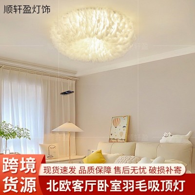 奶油风现代简约羽毛吸顶灯卧室高级感客厅大厅主灯网红中山灯具