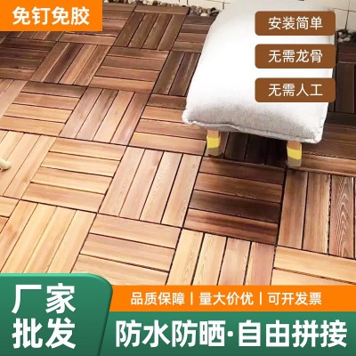 碳化实木地板室内木地板自铺阳台庭院露台地板户外自铺拼接地板图1