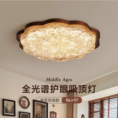 中古风花形金箔卧室吸顶灯轻奢复古高级感设计师乡村房间灯