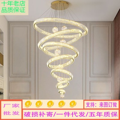 复式楼别墅挑空客厅吊灯主灯轻奢水晶吊灯LED酒店旋转楼梯长吊灯图1