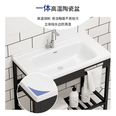 免打孔卡扣式落地金属支架洗手盆阳台大容量脸盆卫生间陶瓷洗手槽图2